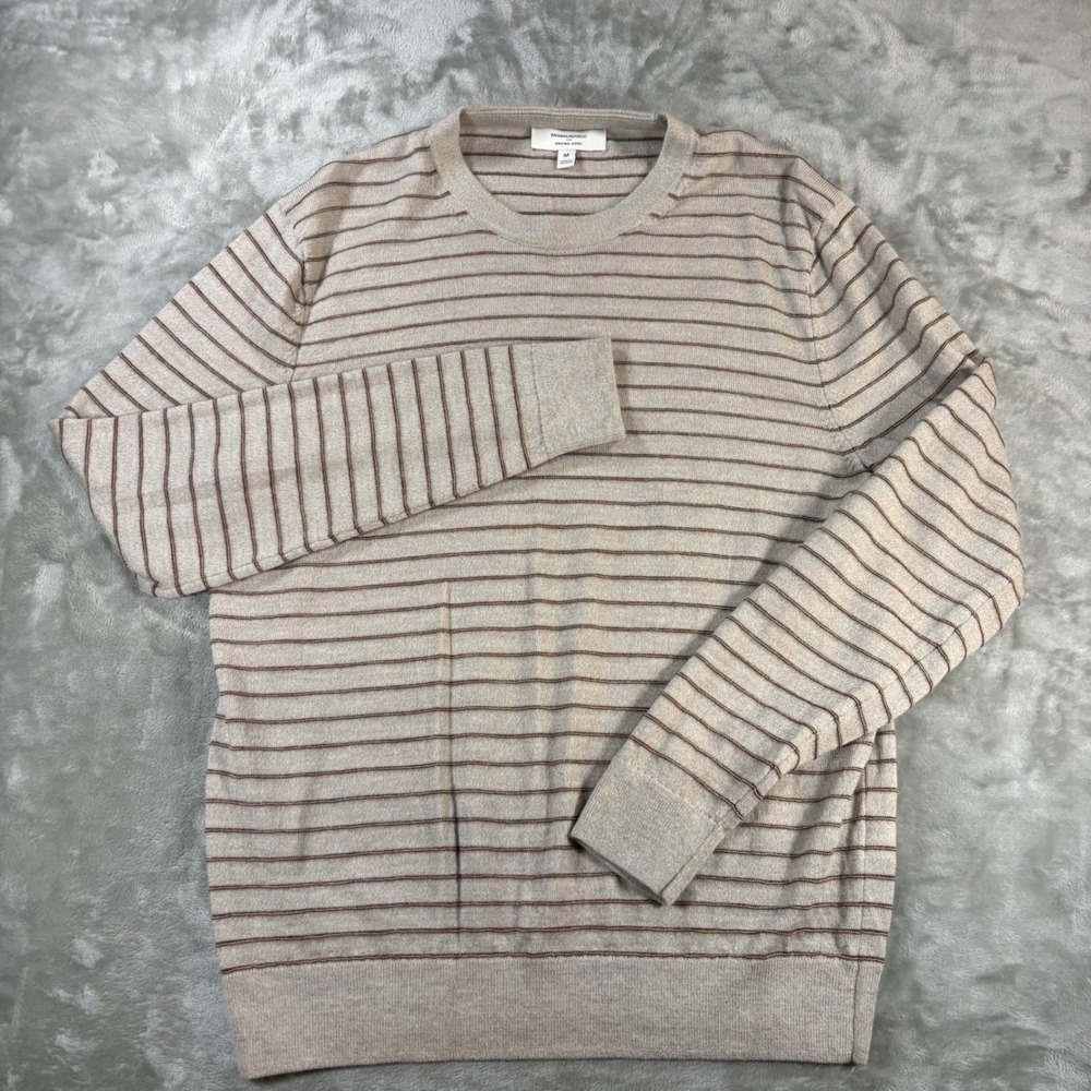 Banana Republic Men Merino Wool Striped Crewneck Sweater Beige Brown M 804730-01